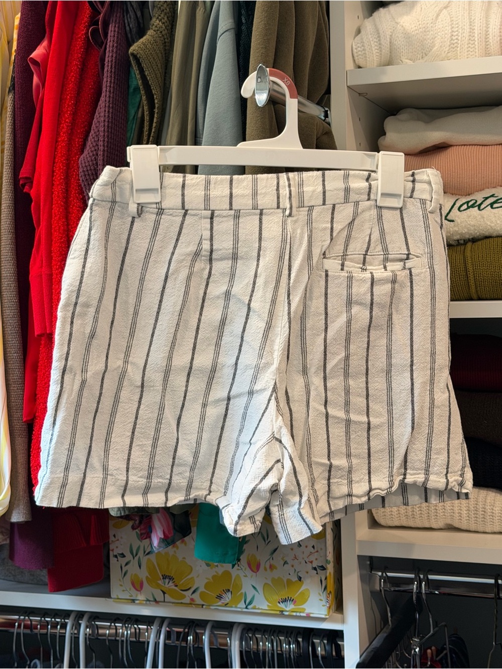 Old Navy White Shorts with Black Vertical Stripes, Extra High Rise Small Linen - Picture 2 of 3